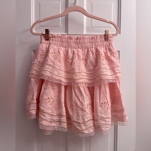 NWT Francesca’s Pink Tiered Eyelet Lace Casual Mini Skirt